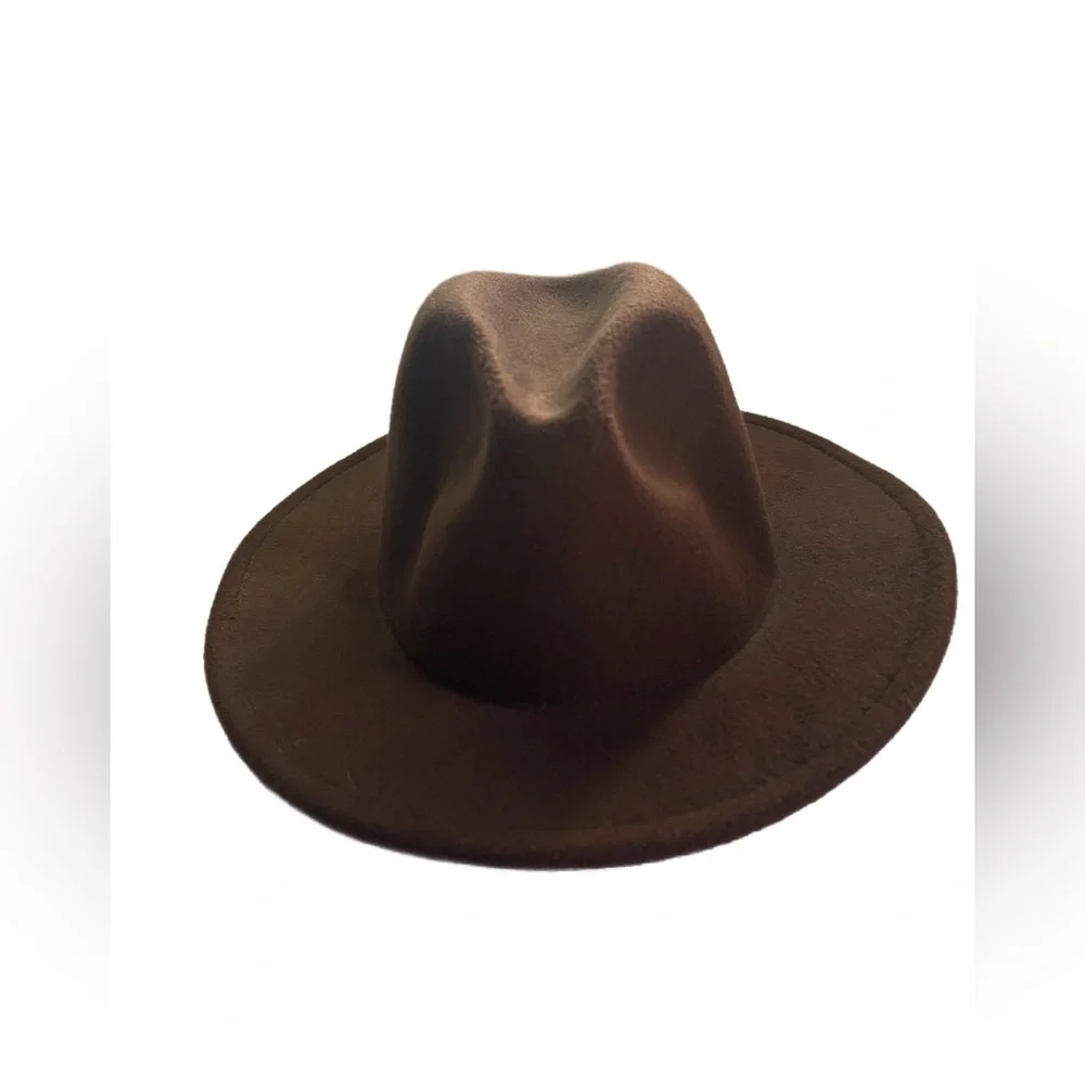 Wide Brim Fedora Hat for Women or Men Brown Woolen Felt Hat Panama Jazz Cap
